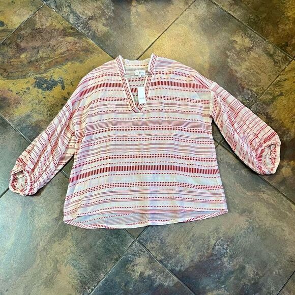 NWT Lou & Grey Red Vastra Dobby Stripe Pullover V-neck Tunic Small - Picture 4 of 10